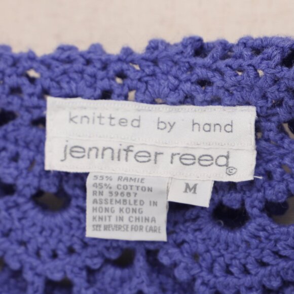 NWT VINTAGE JENNIFER REED Knitted By Hand Crochet Open Knit Purple Blue Size M - Picture 6 of 6